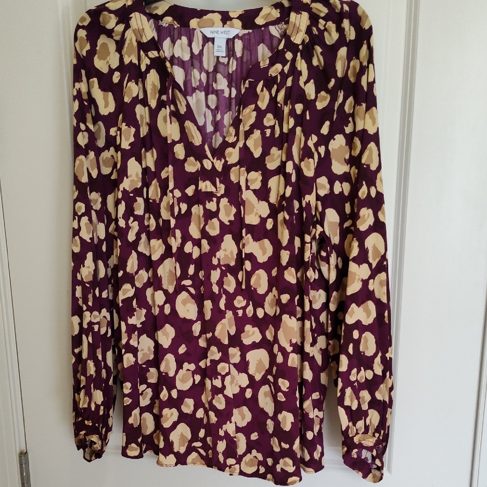 Nine West Purple and Cream Relaxed Blouse